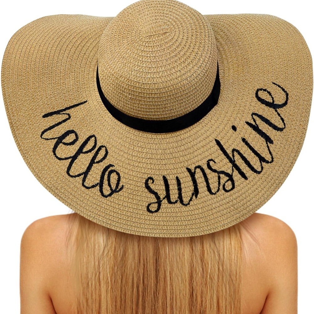 Hello Sunshine Sun Hat with Black Embroidery